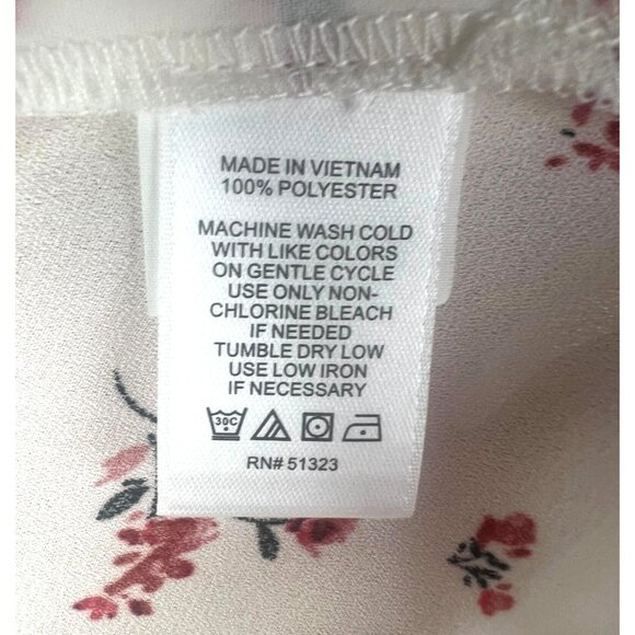 CeCe Breezy Sprigs Ecru Floral Print Long Sleeve V-Neck Tie-Cuff Blouse Large - Picture 5 of 15